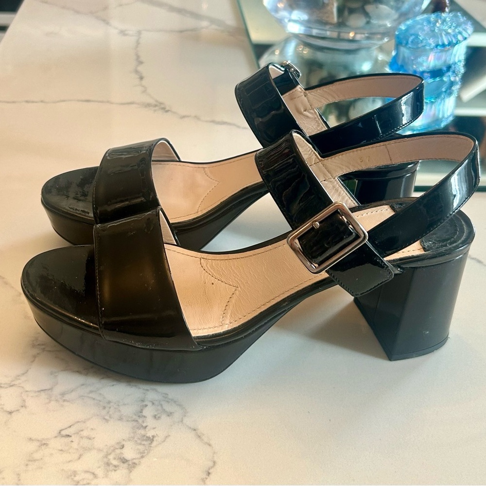 Prada classic patent leather block platform authentic sandals size 37